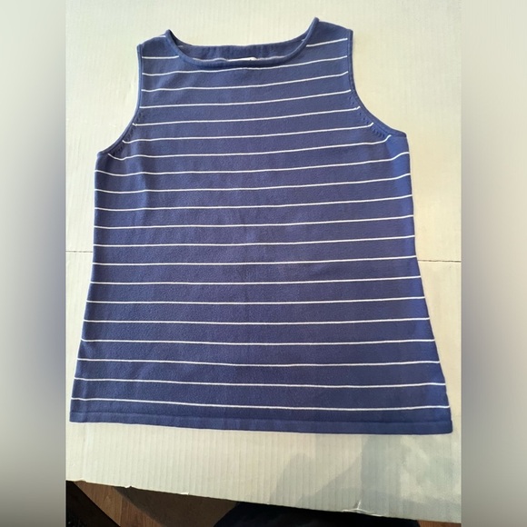 CHICO’S SIZE 2 SLEEVELESS HIGH NECK TANK  PURPLE AND WHITE HORIZONTAL STRIPES - Picture 6 of 8